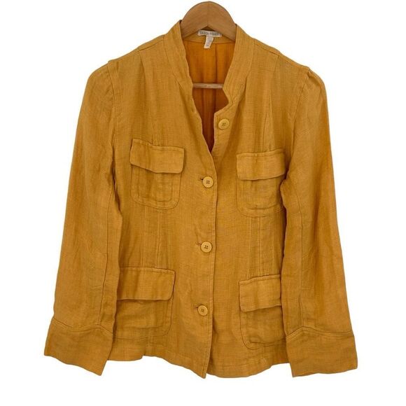 Eileen Fisher yellow linen flap pocket jacket size small - Picture 3 of 7